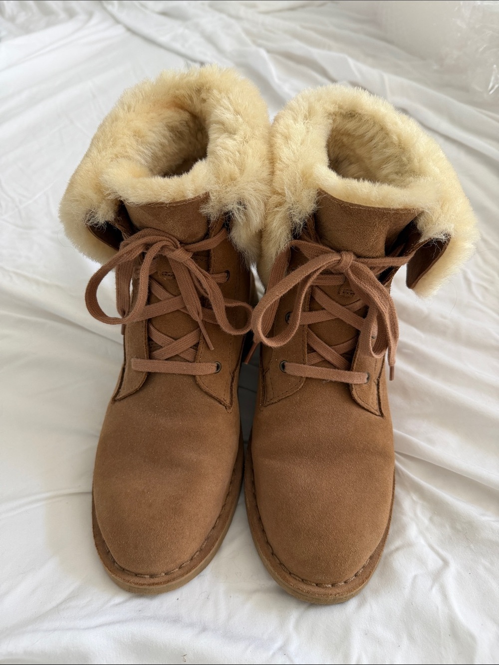 UGG Chestnut Suede Lace-Up Shearling Winter Boots